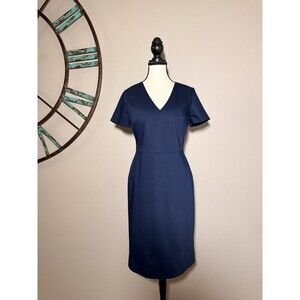 J Crew Dress Navy Blue Short Sleeve Lined Sheath Size 4 NWOT